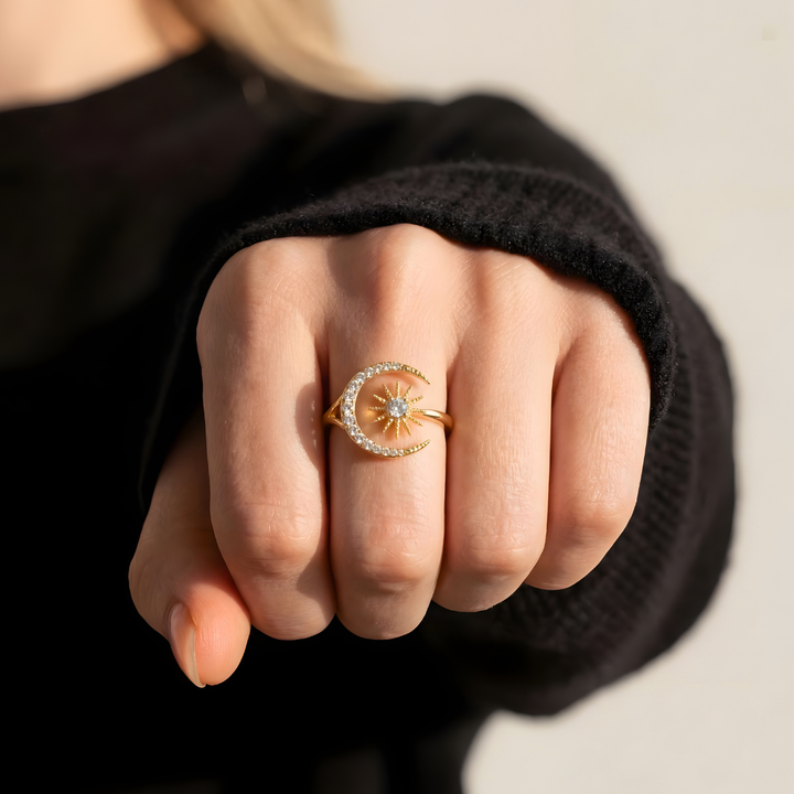 Anillo Luna y Estrella Brillante
