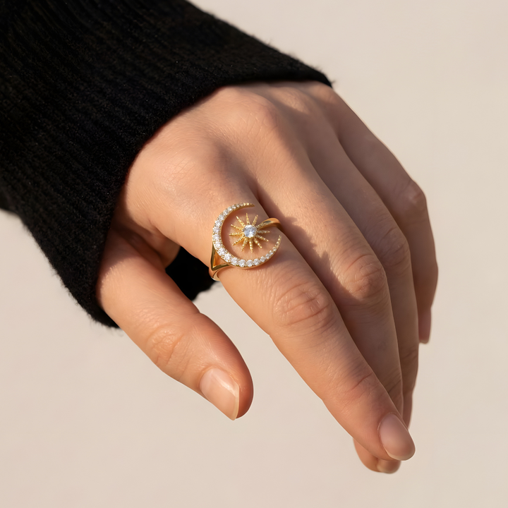 Anillo Luna y Estrella Brillante