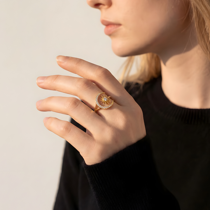 Anillo Luna y Estrella Brillante