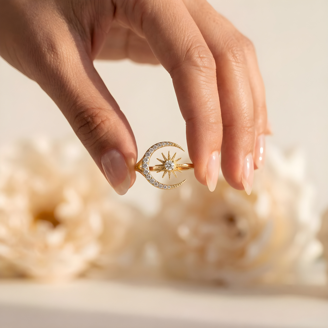 Anillo Luna y Estrella Brillante