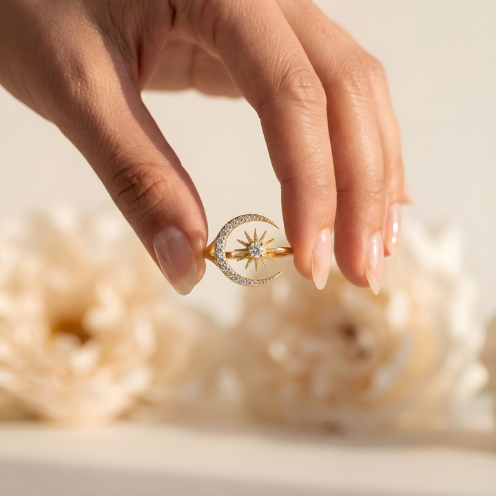 Anillo Luna y Estrella Brillante